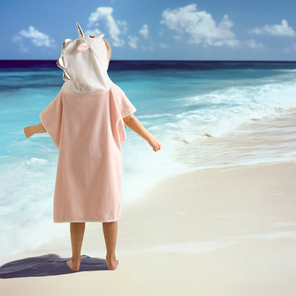 Strandlaken voor Kinderen - 60x140 cm - Unicorn Design - Roze - 100% Katoen - Met Capuchon