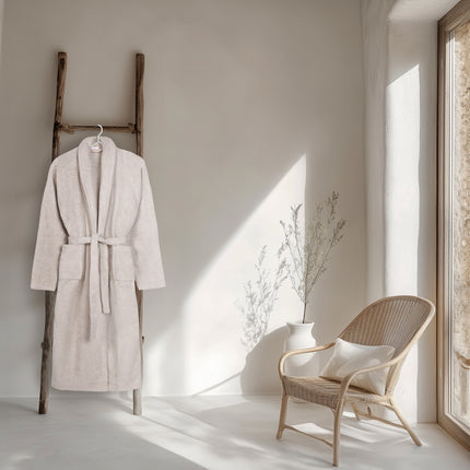 Luxe Zandkleurige Badjas M/L - Hotelkwaliteit - 100% Katoen - Oeko-Tex Gecertificeerd - Unisex Badstof Badjas met Ceintuur en Zakken