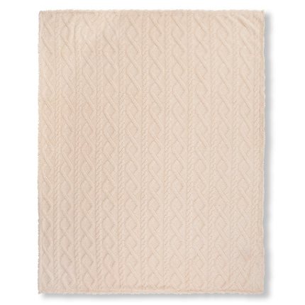 Luxe Teddy Plaid - Deken - Dekentje 130x160 cm - Jacquard Geweven Kabelpatroon - Off-White - 1 Persoons - 100% Polyester Sherpa - Oeko-Tex Gecertificeerd