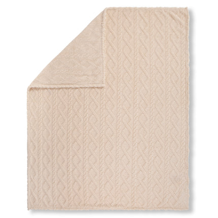 Luxe Teddy Plaid - Deken - Dekentje 130x160 cm - Jacquard Geweven Kabelpatroon - Off-White - 1 Persoons - 100% Polyester Sherpa - Oeko-Tex Gecertificeerd