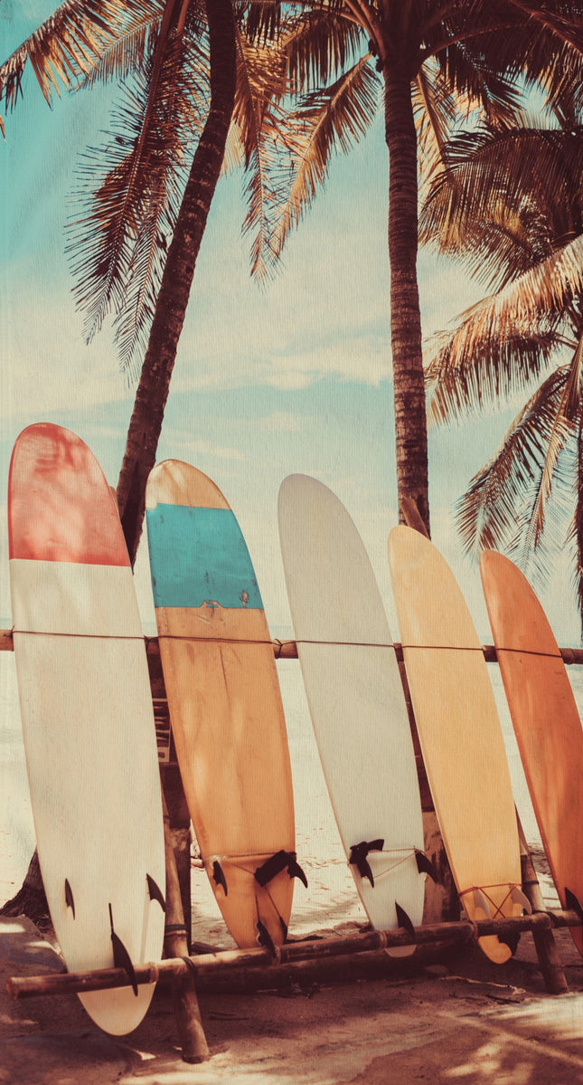 Strandlaken 100x180 cm - Surfplanken en Palmbomen Print - Multi - Poly Velours - Good Morning