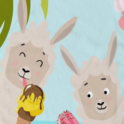 Strandlaken voor Kinderen 75x150 cm - Llama en IJsjes Print - Multi - Poly Velours - Voor Kinderen