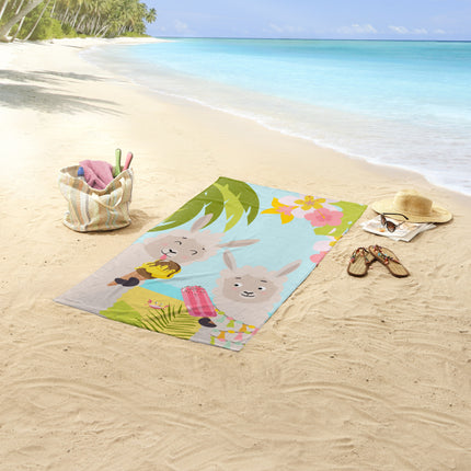 Strandlaken voor Kinderen 75x150 cm - Llama en IJsjes Print - Multi - Poly Velours - Voor Kinderen