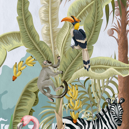 Strandlaken voor Kinderen - 75x150 cm - Jungle Dieren Print - Flamingo, Zebra, Toekan - Poly Velours - Good Morning