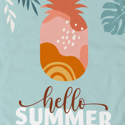 Strandlaken 100x180 cm - Tropische Ananas en Bladeren Print - Hello Summer Design - Poly Velours - Voor 1 Persoon
