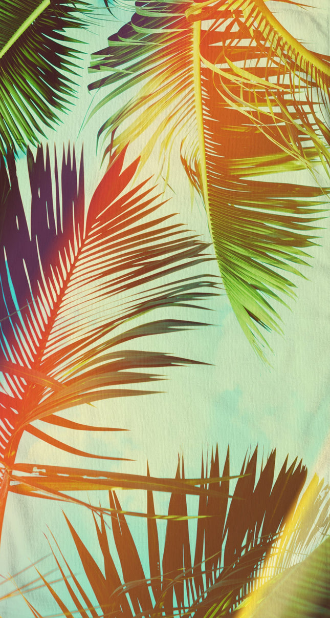 Strandlaken 100x180 cm - Tropische Palmbladeren Print - Multi Kleuren - Poly Velours - Good Morning
