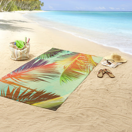Strandlaken 100x180 cm - Tropische Palmbladeren Print - Multi Kleuren - Poly Velours - Good Morning