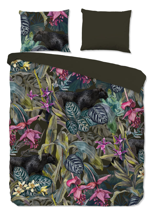 Luxe Microfiber Dekbedovertrek 240x220 cm - Jungle Panter en Bladeren Print - Multi - 2 Persoons - Oeko-Tex Gecertificeerd