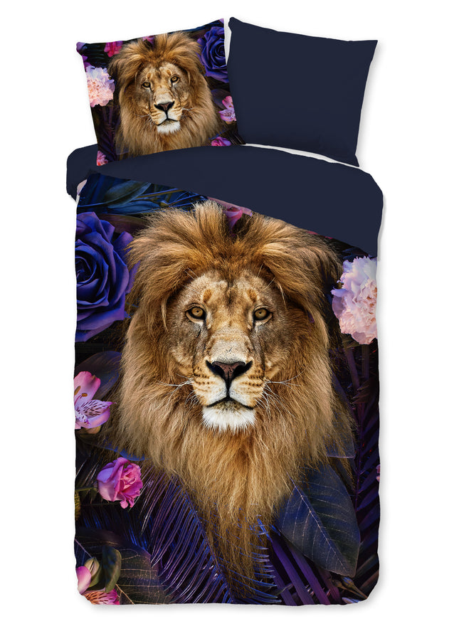1 Persoons Dekbedovertrek 140x220 cm - Leeuw en Bloemen Print - Multi - Luxe Microfiber - Oeko-Tex Gecertificeerd