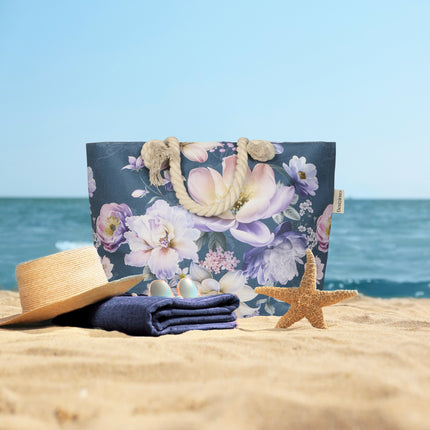 Strandtas met Bloemenprint - 43x60 cm - Petrol - Oeko-Tex Gecertificeerd - 100% Polyester Linnen