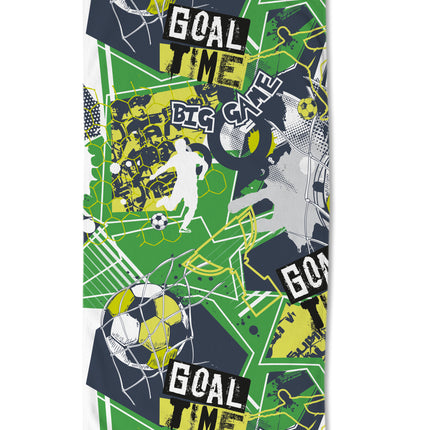 Strandlaken voor Kinderen 75x150 cm - Voetbal Print - Groen - Goal Time - Oeko-Tex Gecertificeerd - Zacht Polyester Velours