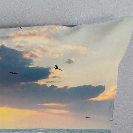 2 Persoons Dekbedovertrek 200x220 cm - Strand en Zee Print - Zonsondergang en Meeuwen - Luxe Microfiber - Oeko-Tex Gecertificeerd