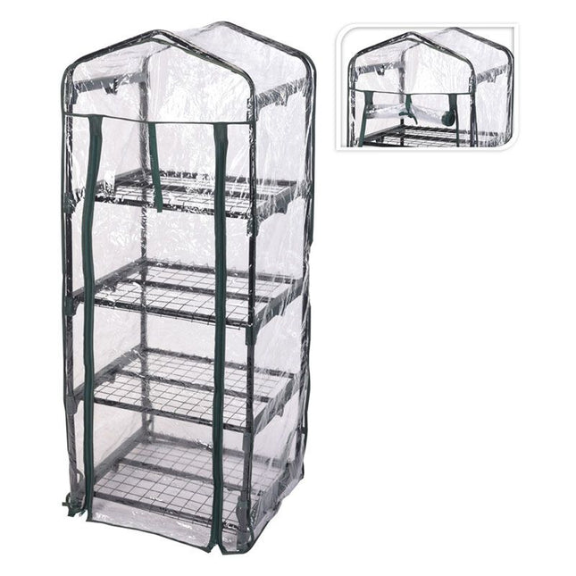 Cheqo® Kweekkas - 4 Verdiepingen - 50 x 45 x 130 cm - Groen Metalen Frame - Ritssluiting - Voor Planten - Transparante PVC Hoes - Roldeur met Rits - Broeikas - Kas - Serre - Muurkas - Tuinkas - Waterbestendig Tuinkassen