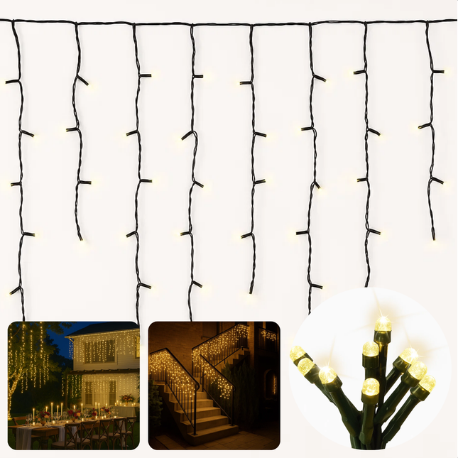 Cheqo® Ijspegel Verlichting - LED Ijspegel - 90 LED Lampjes - 3 Meter Lang - Wit Licht - Binnen En Buiten - Lichtgordijn - IP44 Adapter - Energiezuinig - Kerstverlichting - Raamdecoratie - Muurdecoratie - 3.6W Verbruik - 3V 15mA