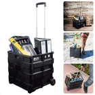 Cheqo Opvouwbare XL Krat met Trolley voor boodschappen en transport, 50 liter met wielen en uitschuifbare trekstang.