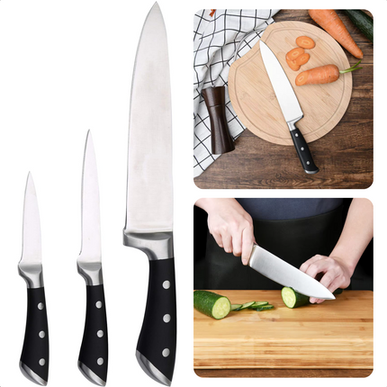 Cheqo® Roestvrijstalen Keukenmessen Set - Koksmes en Utility Mes - Ergonomische Handgreep - Chefmessen - Messenset voor Keuken - Koksmessen Set