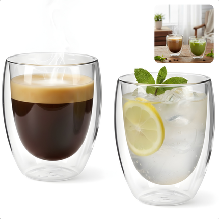 Cheqo® Dubbelwandige Cappuccino Glazen - Cappuccino Glazen - Dubbelwandige Koffieglazen - Dubbelwandige Glazen - Koffieglazen