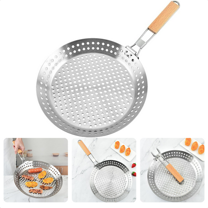 Cheqo® Roestvrijstalen Barbecue Grillpan met Inklapbaar Handvat - Grote Pan voor op de Barbecue - BBQ Pan