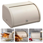 Beige Cheqo® broodtrommel met schuifdeksel, ruimtebesparend ontwerp, ideaal voor broodopslag in de keuken, 35 cm.