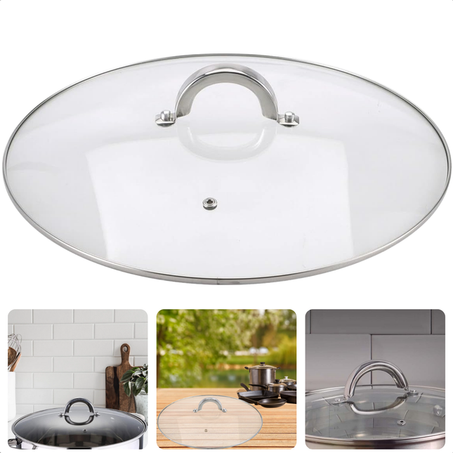 Cheqo® Glazen Pannendeksel - Pannen Deksel - Glazen Pandeksel - 32 cm - Vervangend Deksel met Stoomgat - RVS Rand - Vaatwasmachinebestendig