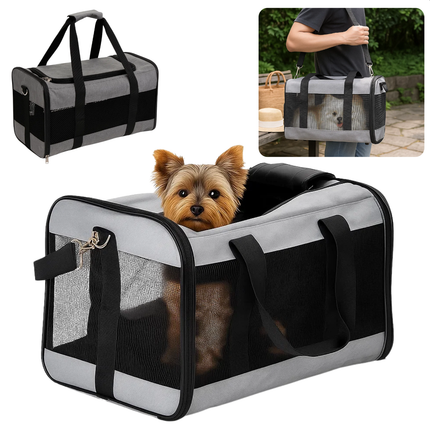 Cheqo® Huisdier Draagtas - Kleine Huisdieren - Schouderriem En Handgrepen - Huisdier Tas - Tas voor Huisdieren - Wasbare Mat - Lichtgewicht Ontwerp - Compact Op Te Bergen - Polyester Met Ademend Gaas - Tot 7 kg