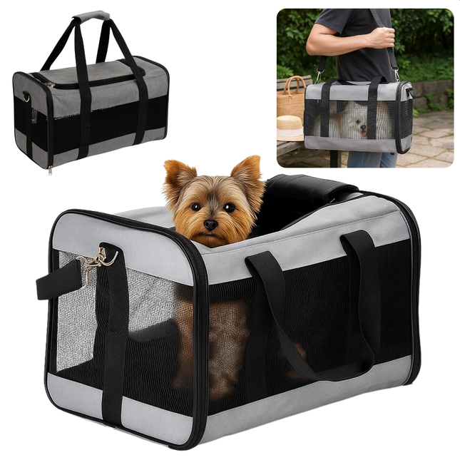 Cheqo® Huisdier Draagtas - Kleine Huisdieren - Schouderriem En Handgrepen - Huisdier Tas - Tas voor Huisdieren - Wasbare Mat - Lichtgewicht Ontwerp - Compact Op Te Bergen - Polyester Met Ademend Gaas - Tot 7 kg