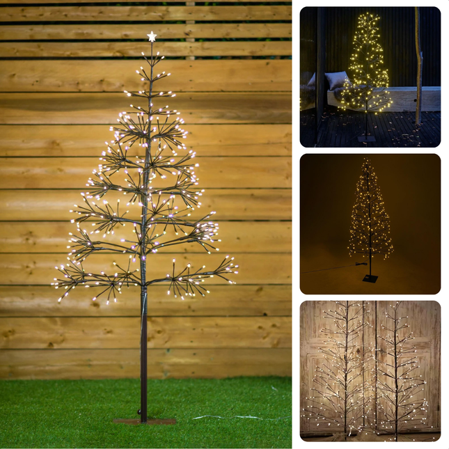 Kunstkerstboom met 280 LED's voor binnen en buiten, 150 cm hoog, metalen voet, sfeervolle verlichting voor feestdagen.