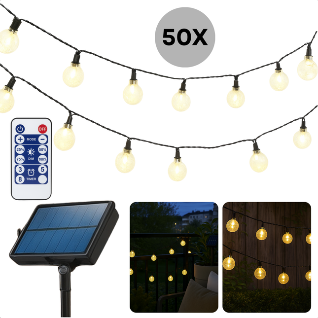 Cheqo® Solar Lichtslinger - Solar Lichtsnoer - Buitenverlichting op Zonne-Energie - LED Lichtslinger - Tuinverlichting - Sfeerverlichting Buiten - Warm Wit Licht - IP44