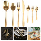 Cheqo® 39-delige Bestekset - RVS - Goud - 6 Messen - 6 Vorken - 6 Eetlepels - 6 Dessertlepels - 6 Theelepels - 2 Saladelepels - 6 Dessertvorken - 1 Juslepel - PVD Coating - Vaatwasserbestendig - Luxe Gouden Bestekset - 6 persoons Bestekset