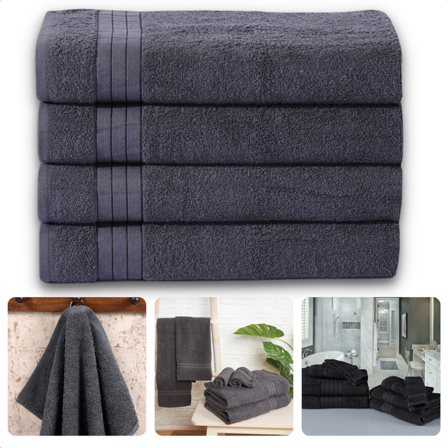 Cheqo®  Handdoeken Set - Set van 4 Stuks - Antraciet - 70 x 140 cm - 100% Katoen - 500 gr/m2 - Handdoek - Hotel Kwaliteit - Handdoek Badkamer - Zware Kwaliteit - Luxe Uitvoering - Extra Zacht & Stevig - Handdoekenset - Badhanddoeken Handdoeken