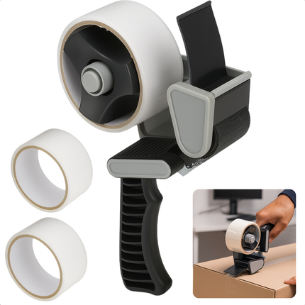 Cheqo® Tape Dispenser met 2x Transparante Verpakkingstape – Taperoller 48mm – Tape Houder voor Dozen Inpakken & Kleine Reparaties – Inpaktape Set 15m per Rol – Verpakkingstapedispensers voor Creatieve & Hobbyprojecten