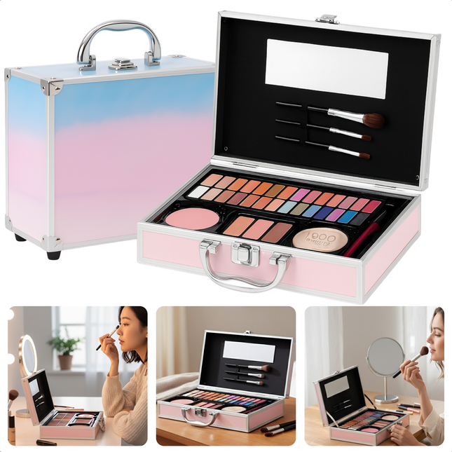 Cheqo® Make-Up Koffer voor Meisjes - Make-Up Koffer Met Spiegel - Makeup Kinderen - Holografisch Design - Complete Make-Up Set - Beauty Koffer - Draagbare Make-Up Koffer - Reis Make-Up Koffer - Make-Up Koffer
