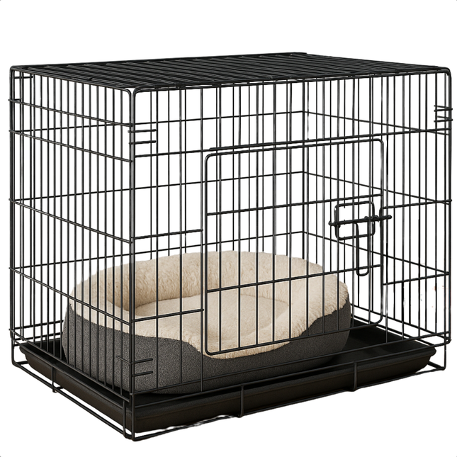 Cheqo® Hondenbench – Bench voor Honden - Opvouwbare Draadkooi Zwart – Autobench & Transportbox – Voor Grote Honden – Met Deur & Bovenopening – Reismand – Stevig Stalen Frame – 6.5 kg – Voor Thuis & Onderweg