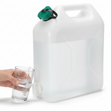 Cheqo® Jerrycan Met Kraan - 10 Liter - Kunststof Jerrycan - Water Jerrycan - Handgreep - Watertank - Transparant - Watertap - Limonadetap