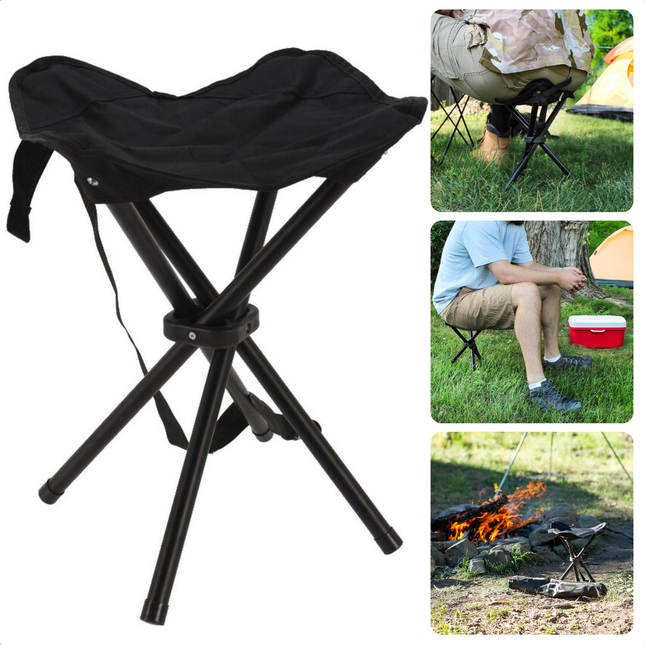Cheqo® Vouwkruk Camping - Vouw Kruk - Opvouwkruk - Krukje - Opvouwbare Kruk - Kampeerkruk - Draagbaar en Compact - Kunststof en Polyester - Zwart