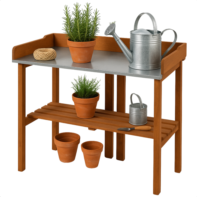 Cheqo® XL Oppottafel Hout - Tuinwerktafel - Plantentafel - Werktafel - Oppot Tafel met Verzinkt Werkblad - Werkbank Voor Tuin en Balkon