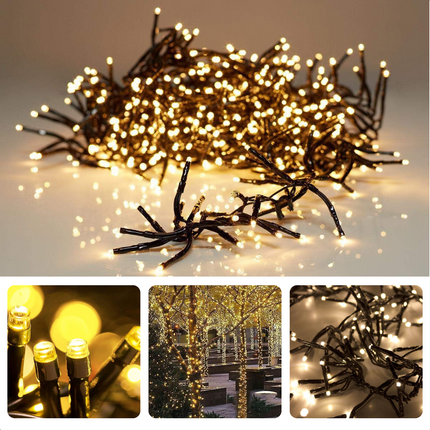 Cheqo® Kerstverlichting - Kerstboomverlichting - Kerstlampjes - 1200 LED - 18M - Voor Binnen en Buiten - Timer - 8 Lichtfuncties - Lang Snoer - Extra Warm Wit - Cluster Kerstverlichting - Sfeerverlichting - Feestverlichting Kerstboomverlichting