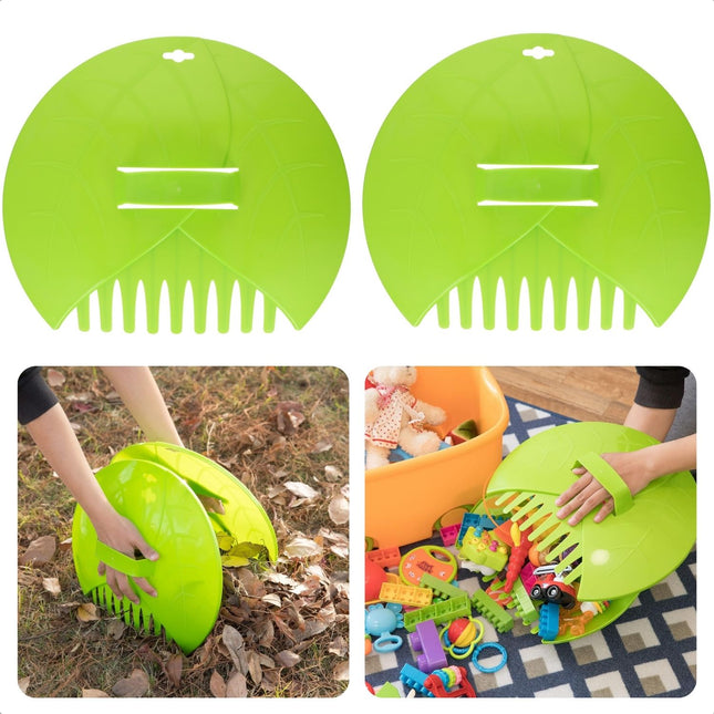 Cheqo® Grote Bladgrijpers - 2 Stuks - met Handvat - Handharken - 36 cm Diameter - Bladhark - Tuinafval - Hoveniersbenodigdheden - Tuin Accessoires - Tuin Opruimen - Groen  - Tuinhark Harken
