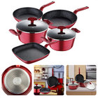 Cheqo® Krachtige Pannenset - 5-delige set - Koekenpan - Grillpan - Kookpan - Voor Alle Warmtebronnen - Inductie - Met Glazen Deksel - Stay Cool Handgrepen - Marble Coating - Gelijkmatige Warmteverdeling - Gesmeed Aluminium Pannenset