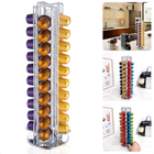 Cheqo® Nespresso Capsulehouder in zilver met draaibaar ontwerp, geschikt voor 42 koffiecups, stijlvolle en functionele opberger.
