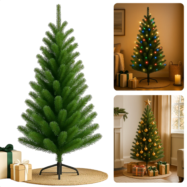Cheqo® Kunstkerstboom 120 Cm - Kerstboom Met Standaard - Kerstdecoratie Voor Binnen - Kerstboom Zonder Verlichting - Realistische Kerstboom - Kerstboom Voor Thuis - Kerstboom Voor Kantoor - Kerstboom Met 200 Takken - Kerstboom Groen