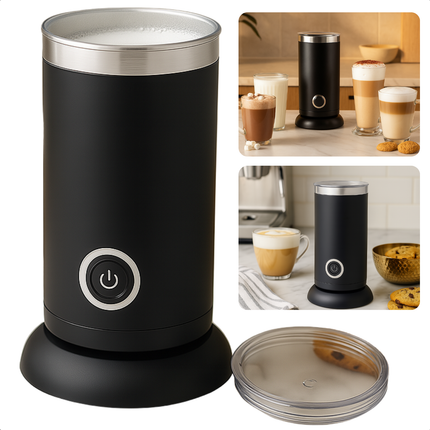 Cheqo® Elektrische Melkopschuimer – 3-in-1 Melkklopper – Warme & Koude Melk Opschuimen – Melk Verwarmen tot 65°C – Snoerloos Ontwerp – Anti-aanbaklaag – 300ml – Zwart – Transparante Deksel – Barista Kwaliteit