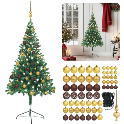 Cheqo® Kerstboom - Kunstkerstboom 180 cm - Met LED-Verlichting en Kerstballen - PVC Binnengebruik