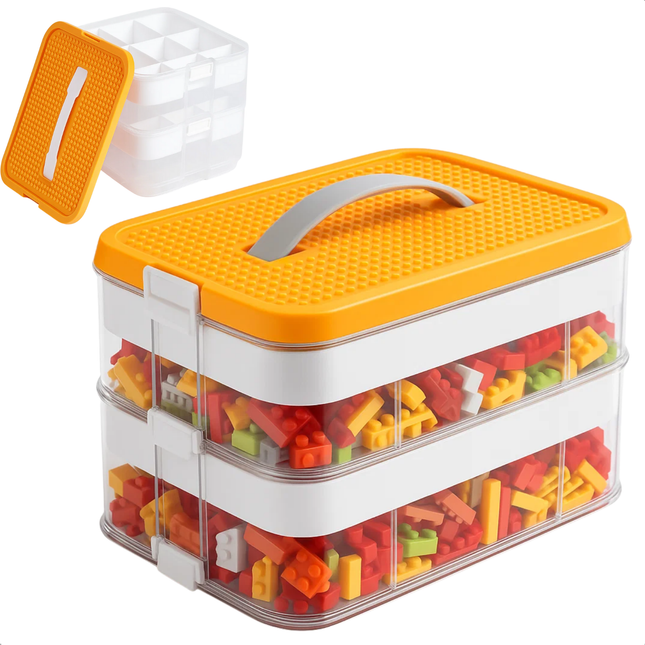Cheqo® Opbergbox voor Speelgoed - Speelgoed Opbergen - Kunststof Opbergbox - Transparante Opbergbox - Stapelbare Opbergbox - Stevige Kliksluitingen - Inzetbakken en Verdelers - Opbergbox zonder Inhoud - Opbergbox voor Bouwsteentjes