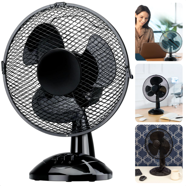 Cheqo® Tafelventilator Ventilator - Airco Alternatief - 23 cm - Zwart - Bureau Ventilator - Stijlvol Design