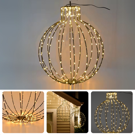 Cheqo® Verlichte Kerstbal - LED Lichtbal - Lichtbol - Kerstverlichting - Kerstbal Verlicht - 57cm - Metalen Frame - LED Buitenverlichting - Zwart