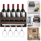 Cheqo® Houten Wijnrek Wandmontage - Flessenrek - Wijnflesrek - Wijnflessen Rek Voor 4 Flessen en Glazen - Glazenhouder - Hout - Compact Design