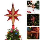 Cheqo® Kerstboom Piek - Kerstster Piek - Kerstboomtopper Ster - Onbreekbare Rode Glitter Piek - Kunststof