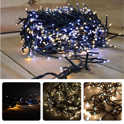 Cheqo® Kerstverlichting - Kerstboomverlichting - Kerstlampjes - 200 LED - 4M - Voor Binnen en Buiten - Timer - 8 Lichtfuncties - Op Batterijen - Wit & Warm Wit - Clusterverlichting - Sfeerverlichting - Feestverlichting Kerstboomverlichting