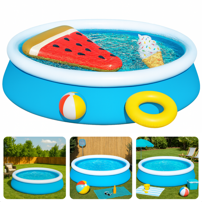 Cheqo® Kinderzwembad  – Opblaasbare Rand – Stevig PVC – Bovengronds Zwembad – Opblaasbad - Snel Opzetten Zonder Gereedschap – Inclusief Reparatiesticker